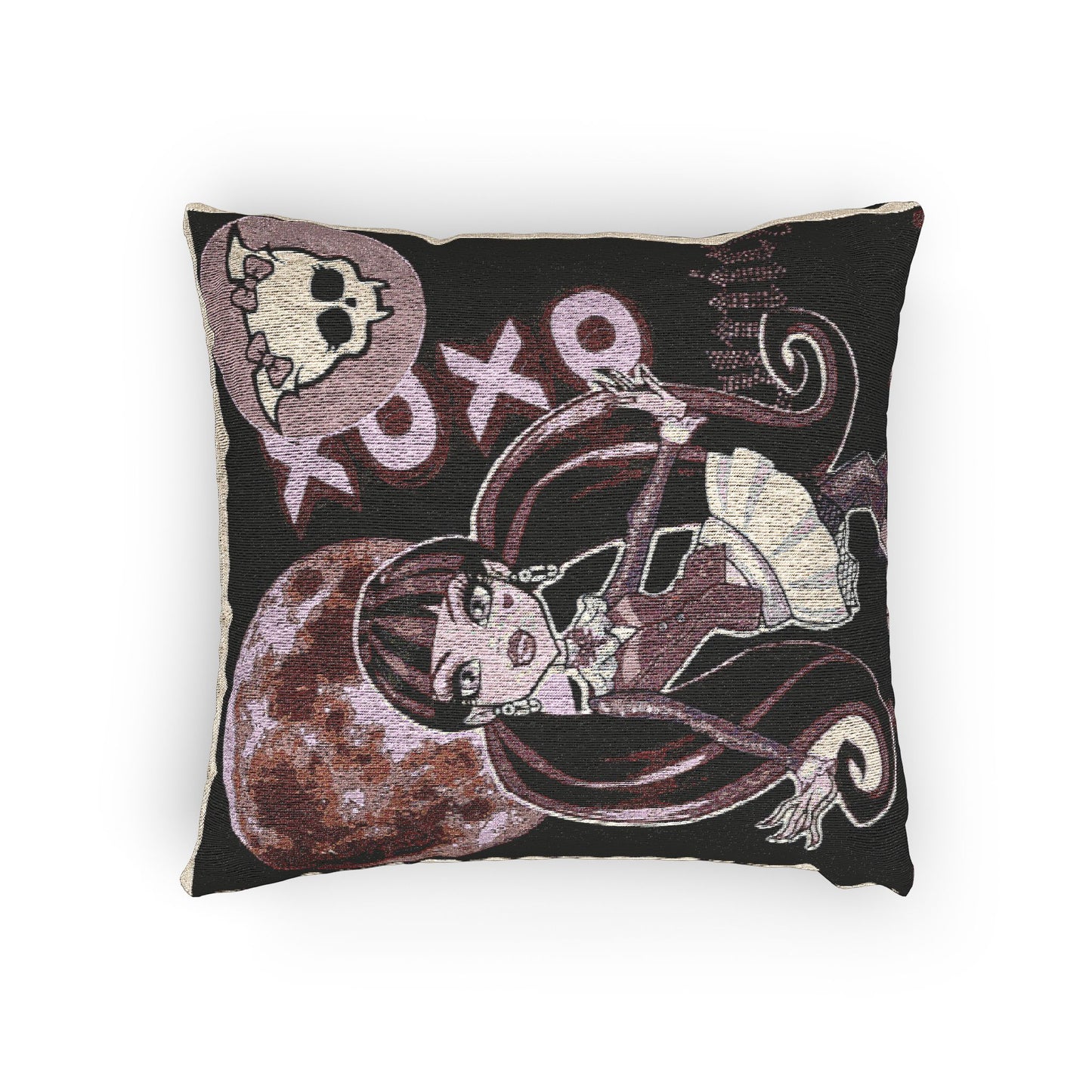 Gothic Kawaii Woven Pillow — Cute Vampire Girl Skull XO Decorative Throw Pillow