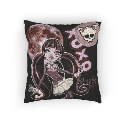 Gothic Kawaii Woven Pillow — Cute Vampire Girl Skull XO Decorative Throw Pillow